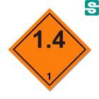 Naklejki ADR Podklasa 1.4 Materiały i przedmioty, które stwarzają tylko małe zagrożenie wybuchem w przypadku ich zapalenia lub zainicjowania podczas przewozu 250 x 250 mm