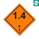 Naklejki ADR Podklasa 1.4 D  Materiały i przedmioty, które stwarzają tylko małe zagrożenie wybuchem w przypadku ich zapalenia lub zainicjowania podczas przewozu 100 x 100 mm