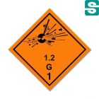 Naklejki ADR Podklasa 1.2 G  Materiały i przedmioty, które stwarzają zagrożenie rozrzutem, ale nie wybuchem masowym 100 x 100 mm