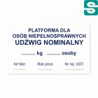 Naklejka PLATFORMA DLA OSÓB NIEPEŁNOSPRAWNYCH UDŹWIG NOMINALNY